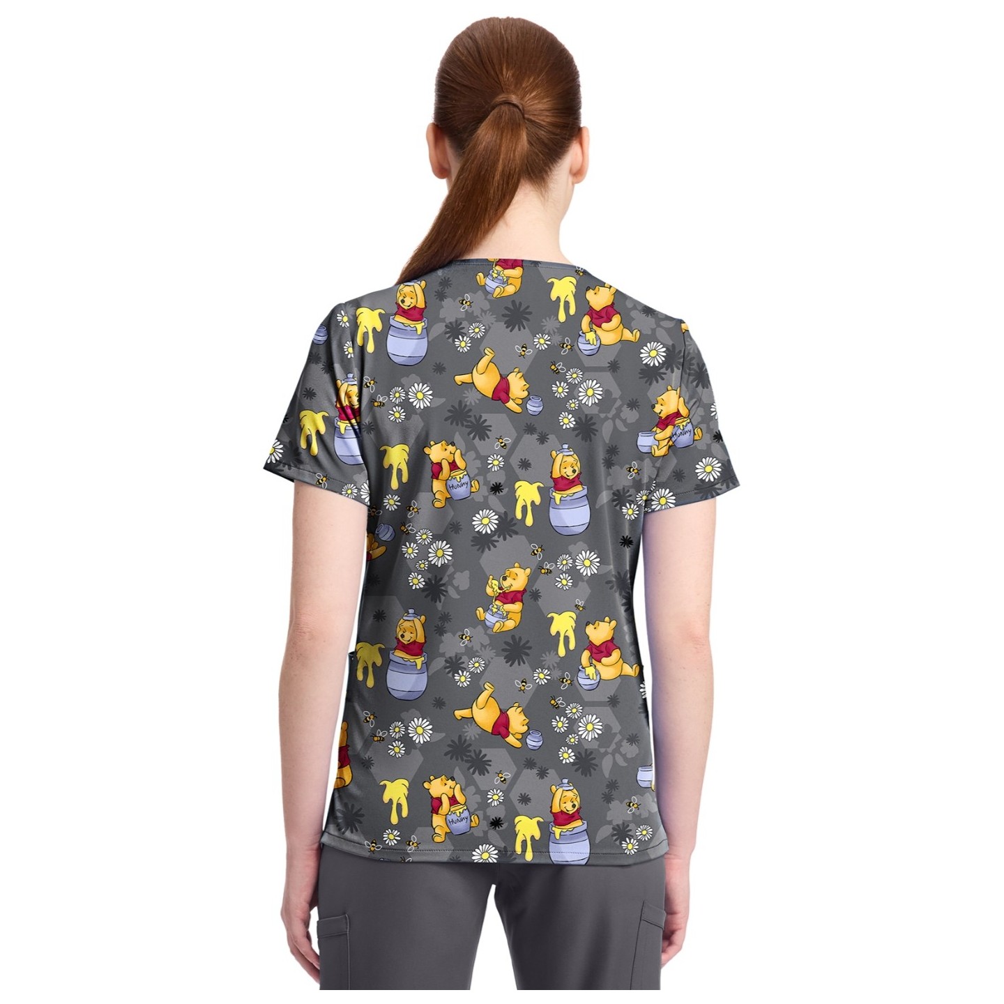 TF796 Tooniforms 2 Pocket V-Neck Print Top by Cherokee - Honey Business