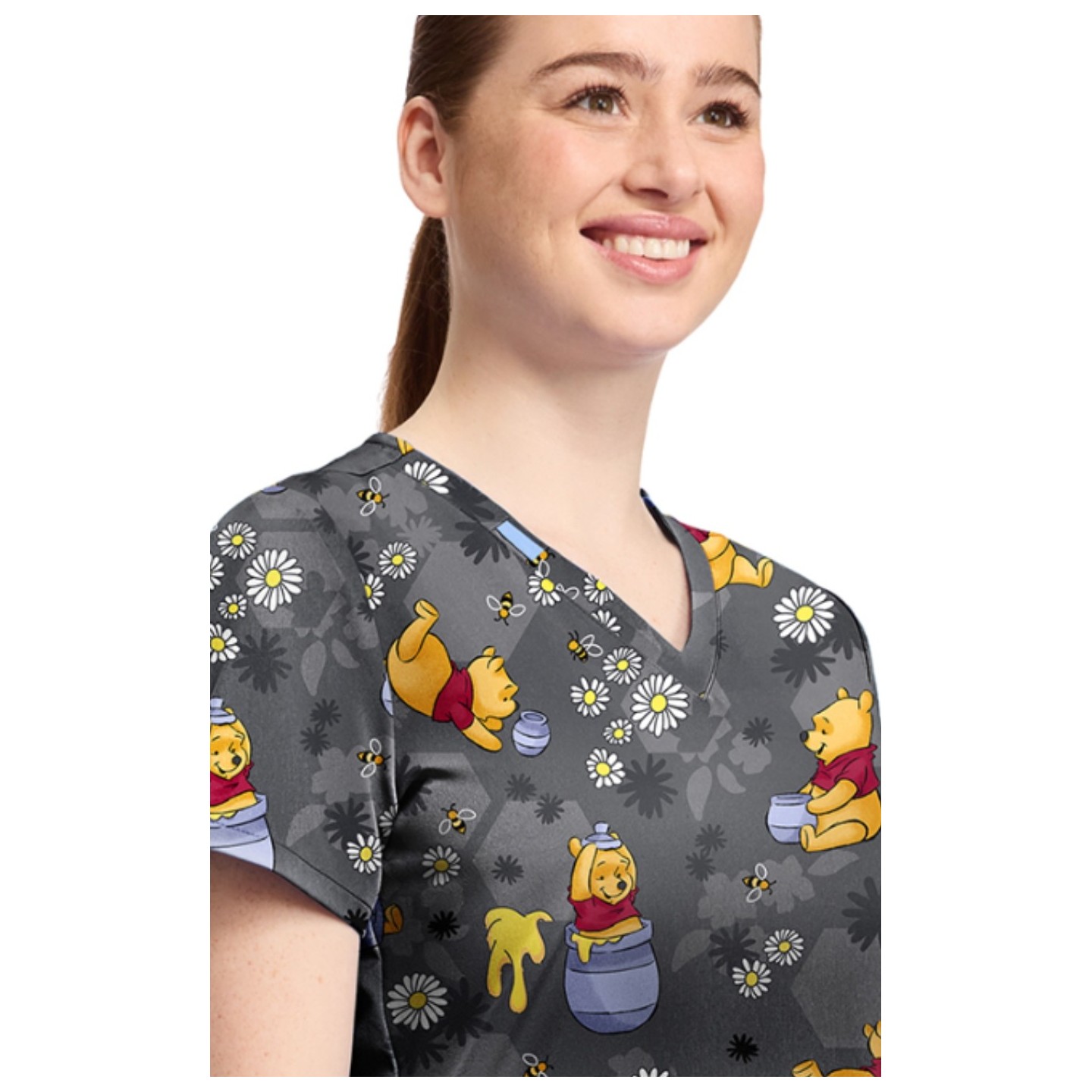 TF796 Tooniforms 2 Pocket V-Neck Print Top by Cherokee - Honey Business