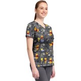 TF796 Tooniforms 2 Pocket V-Neck Print Top by Cherokee - Honey Business