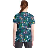 TF796 Tooniforms 2 Pocket V-Neck Print Top by Cherokee - Winter Forest