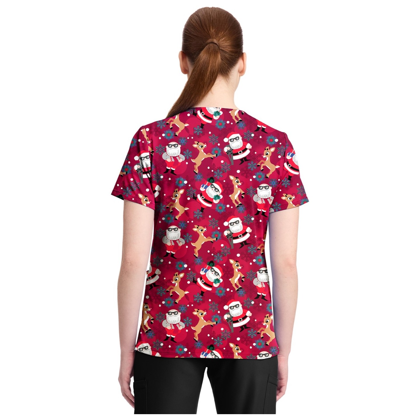 TF796 Tooniforms 2 Pocket V-Neck Print Top by Cherokee - Future is Bright