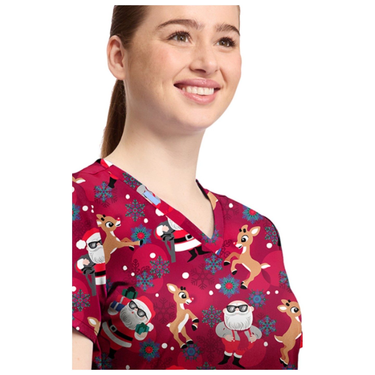 TF796 Tooniforms 2 Pocket V-Neck Print Top by Cherokee - Future is Bright