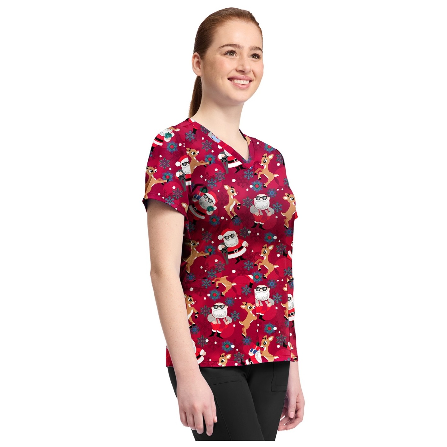 TF796 Tooniforms 2 Pocket V-Neck Print Top by Cherokee - Future is Bright