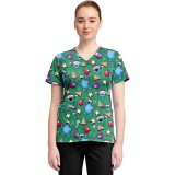 TF796 Tooniforms 2 Pocket V-Neck Print Top by Cherokee - Christmas Cookie