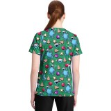 TF796 Tooniforms 2 Pocket V-Neck Print Top by Cherokee - Christmas Cookie
