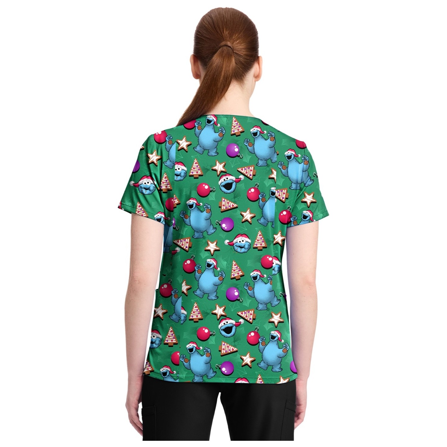 TF796 Tooniforms 2 Pocket V-Neck Print Top by Cherokee - Christmas Cookie