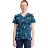 TF796 Tooniforms 2 Pocket V-Neck Print Top by Cherokee - Tinker Bell Flight