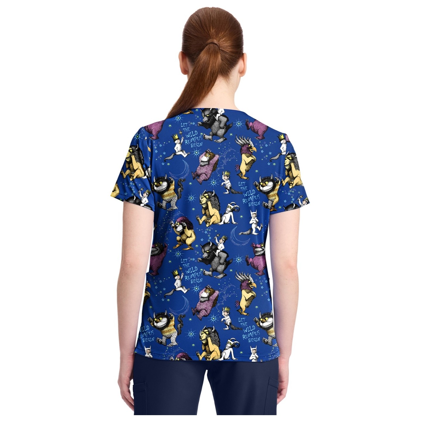 TF796 Tooniforms 2 Pocket V-Neck Print Top by Cherokee - Wild Rumpus