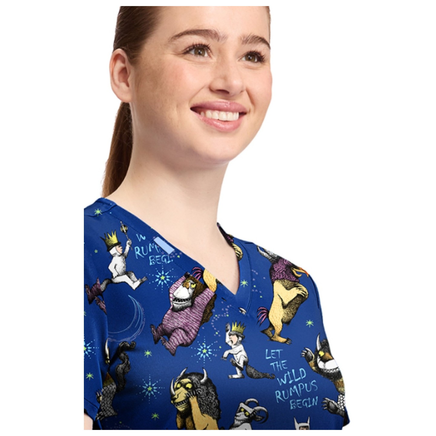 TF796 Tooniforms 2 Pocket V-Neck Print Top by Cherokee - Wild Rumpus