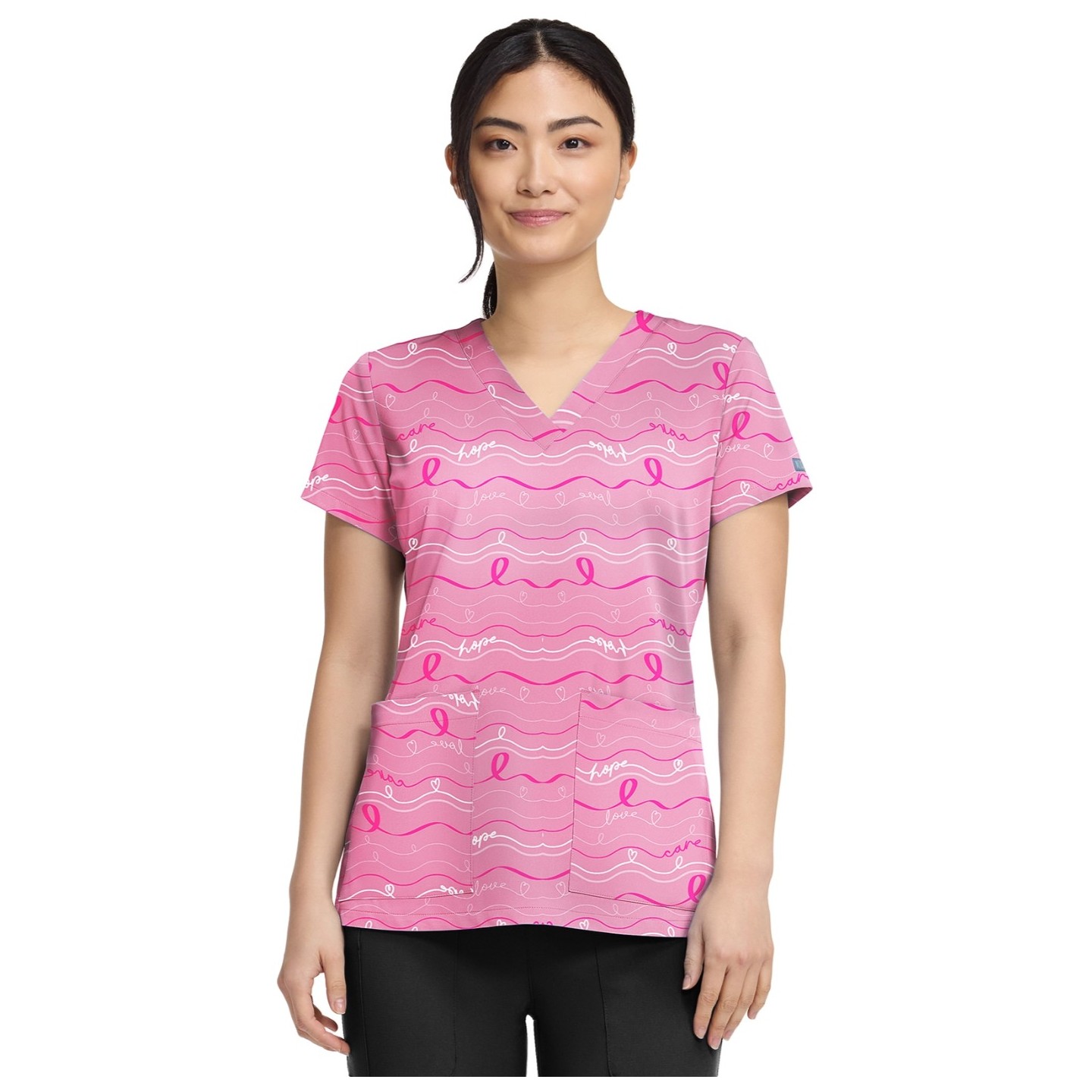 MC8564 Med Couture 2 Pocket V-Neck Print Top - In the Loop