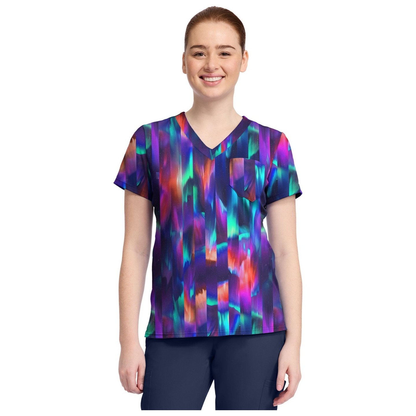 MC632 Haut Imprimé à Col en V par Med Couture - Aurora Stripe