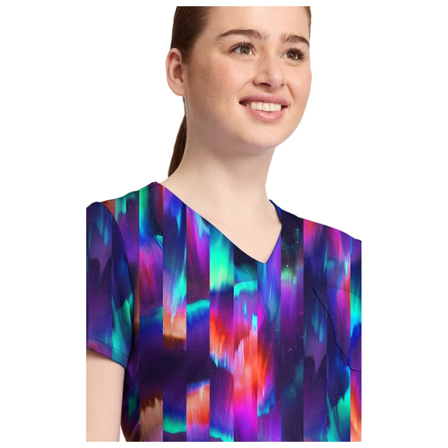 MC632 Haut Imprimé à Col en V par Med Couture - Aurora Stripe