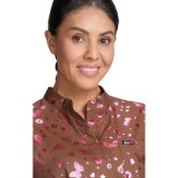 1141PR koi Basics Ari Split Neck Foil Print Top - Iridescent Light Bright Walnut