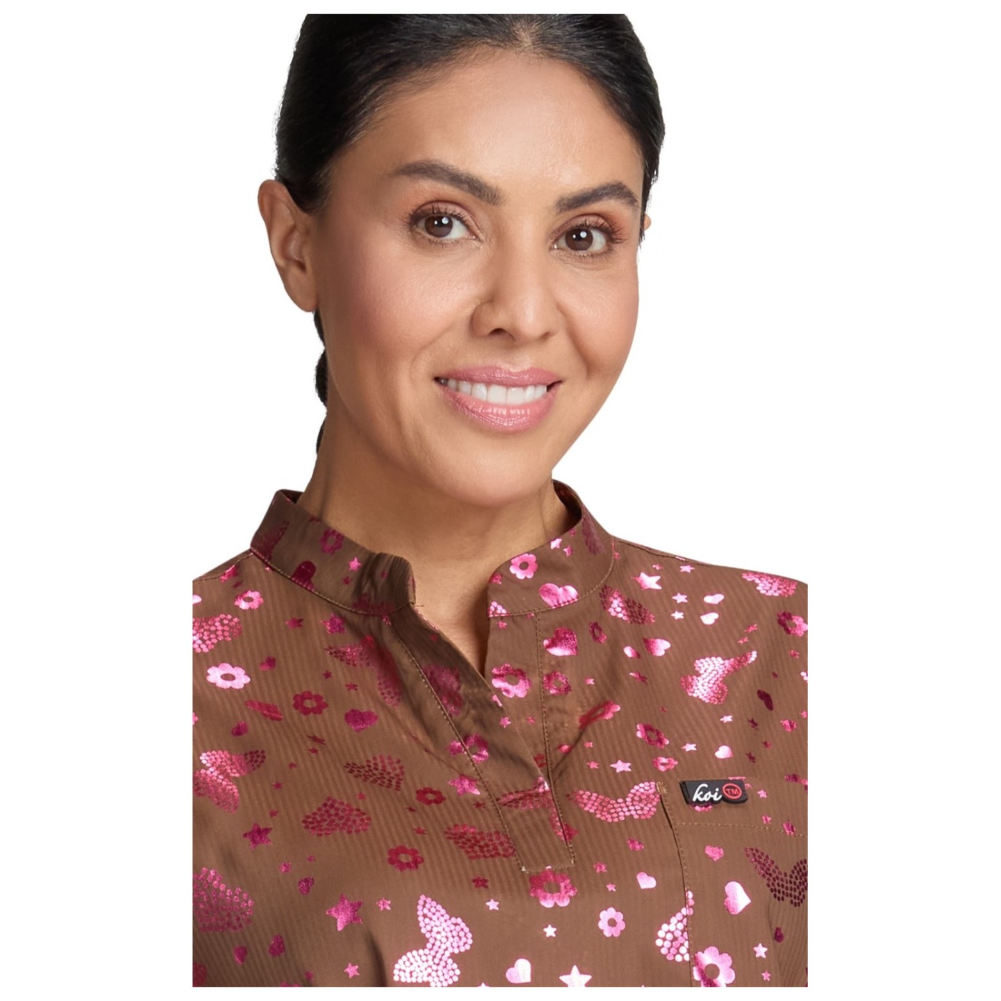 1141PR koi Basics Haut Imprimé Irisé Ari avec Encolure Fendue - Iridescent Light Bright Walnut