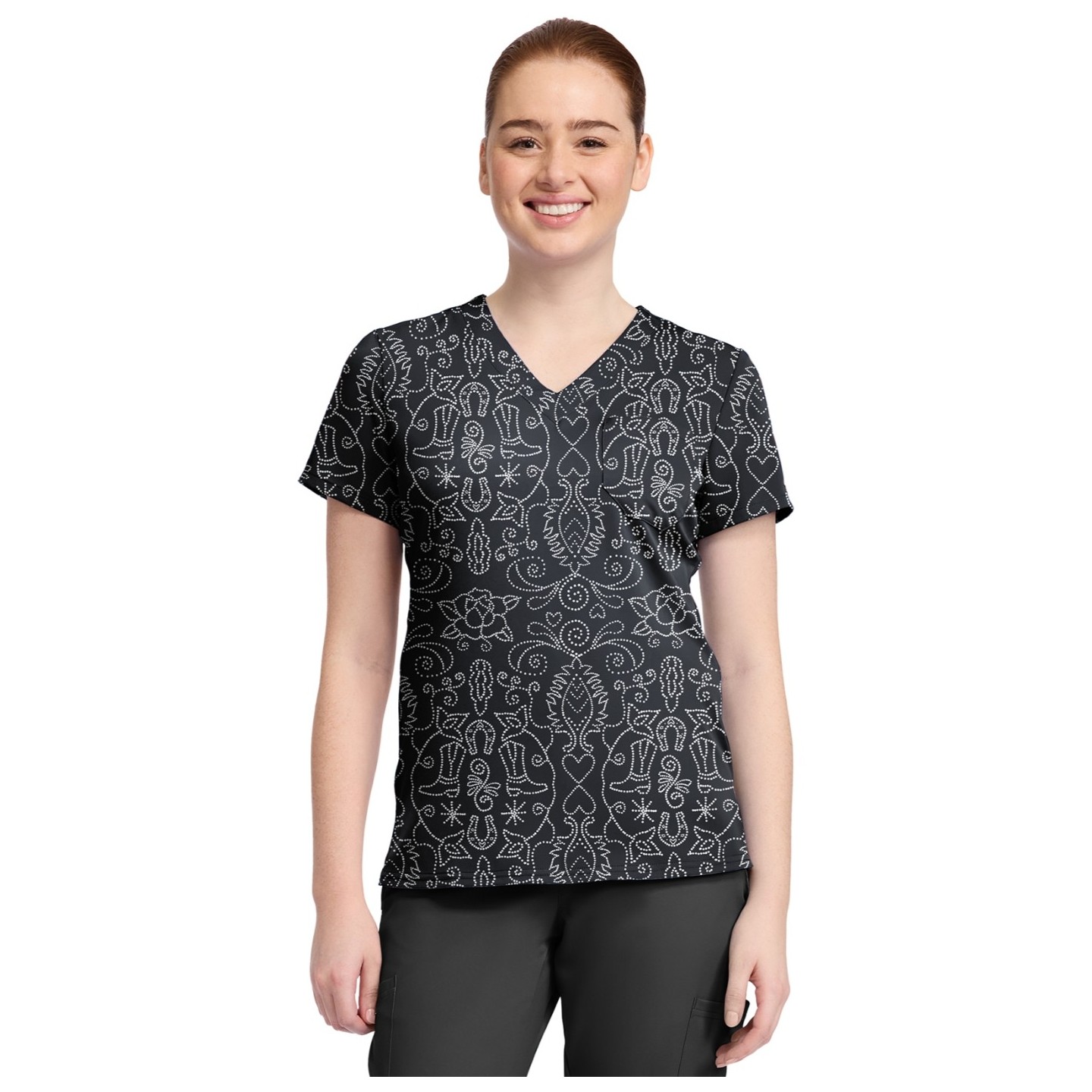 MC632 Med Couture V-Neck Print Top - First Rodeo