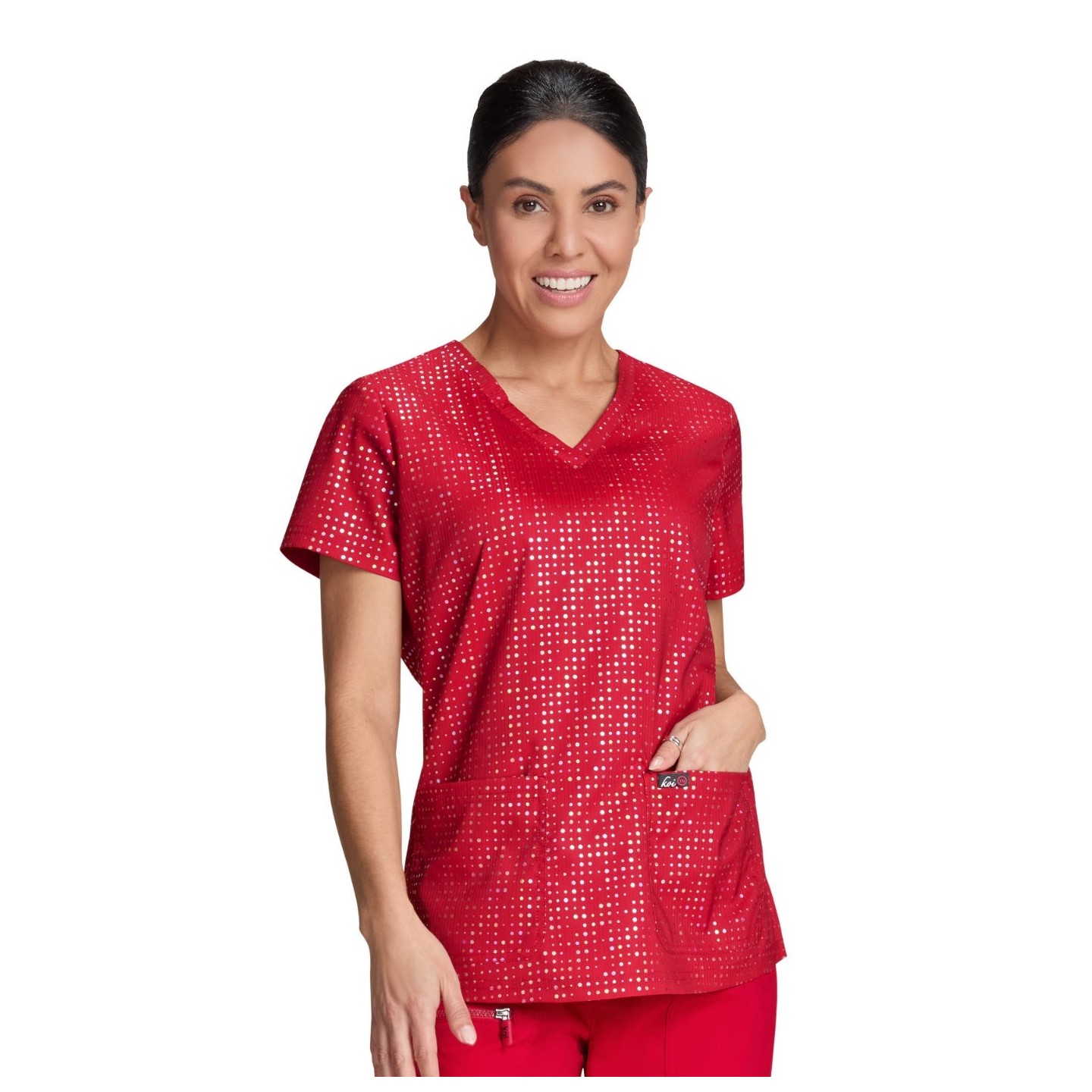 1082PR koi Lite Velora Stretch Print Top - Iridescent Dot Ruby