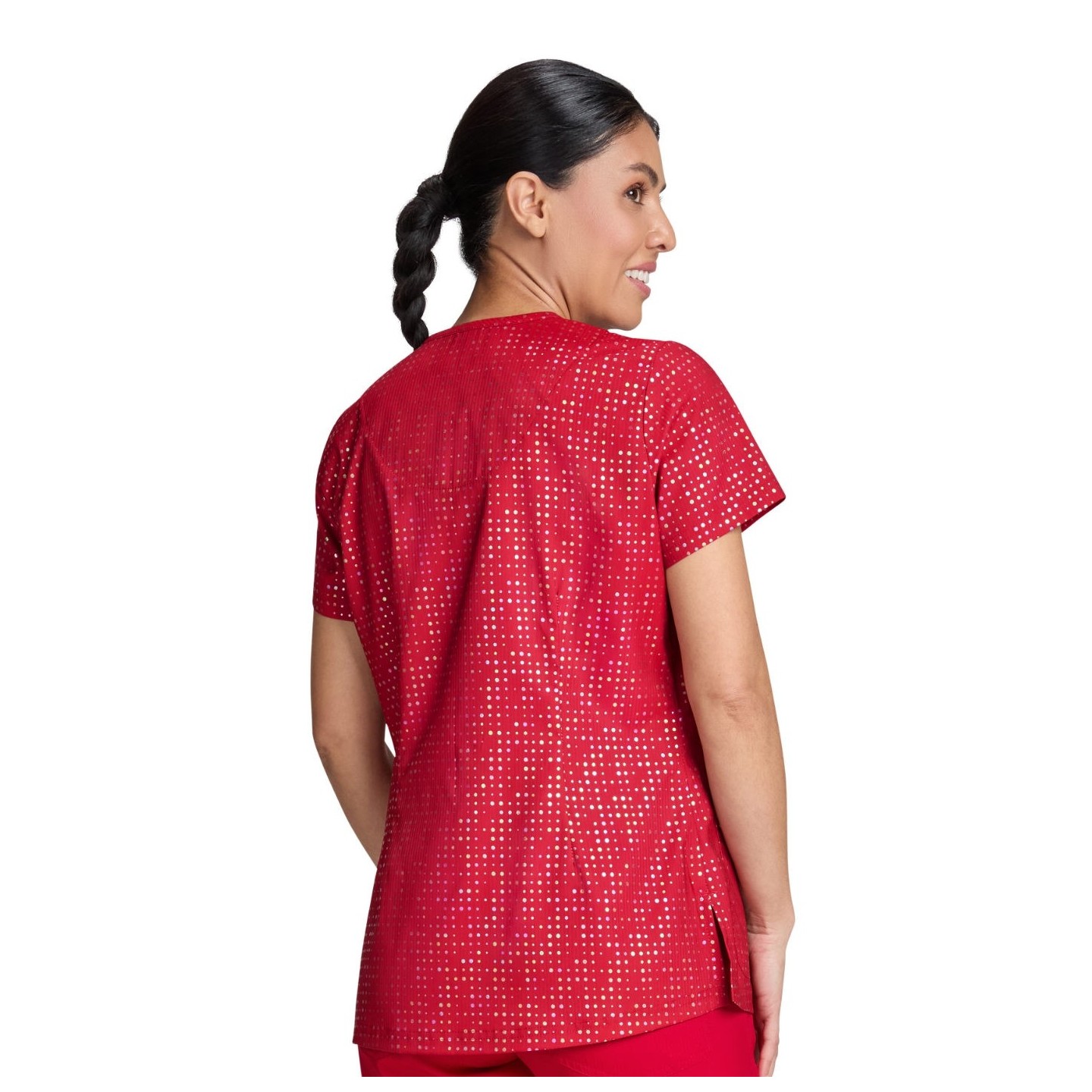 1082PR koi Lite Velora Stretch Print Top - Iridescent Dot Ruby