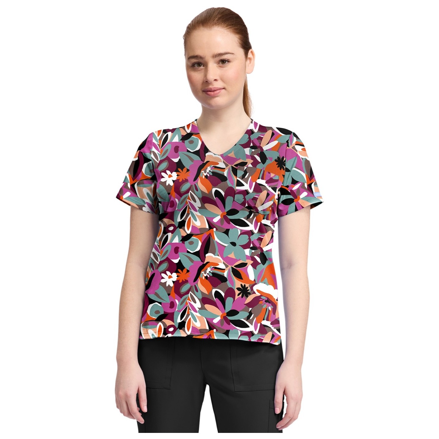 CK857 High-Low V-Neck Print Top by Cherokee - Cut Flowers