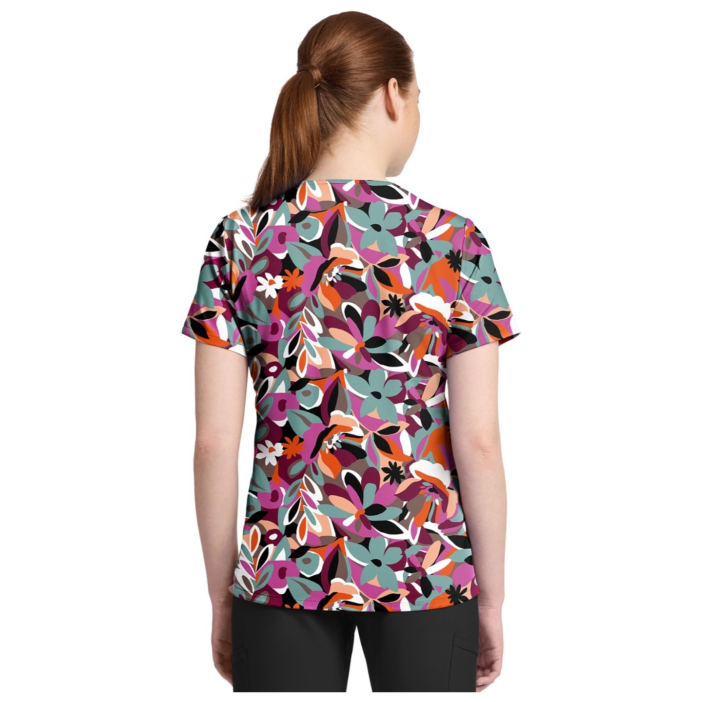 CK857 High-Low V-Neck Print Top by Cherokee - Cut Flowers