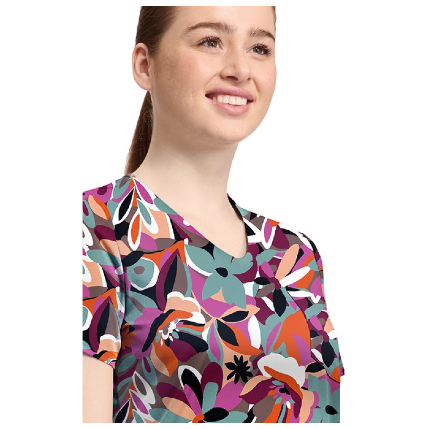 CK857 High-Low V-Neck Print Top by Cherokee - Cut Flowers