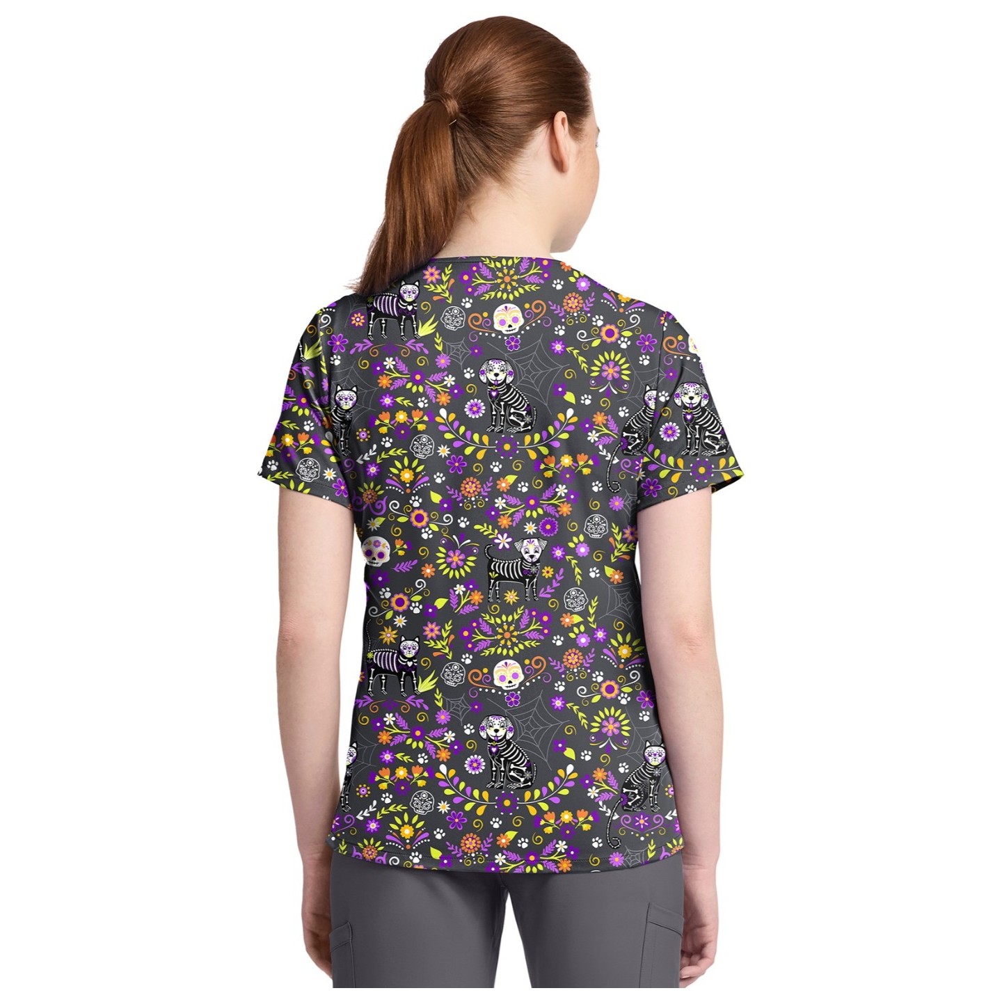 CK857 High-Low V-Neck Print Top by Cherokee - Day of the Pets
