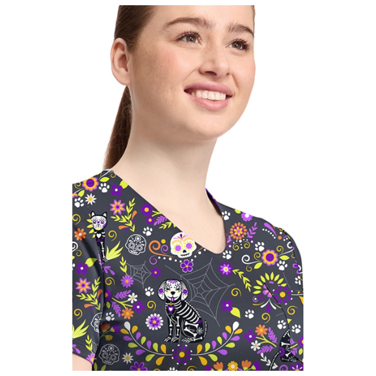 CK857 High-Low V-Neck Print Top by Cherokee - Day of the Pets