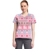 CK857 High-Low V-Neck Print Top by Cherokee - Festive Fair Isle