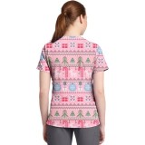 CK857 High-Low V-Neck Print Top by Cherokee - Festive Fair Isle