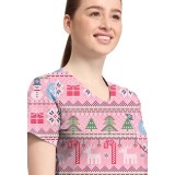 CK857 High-Low V-Neck Print Top by Cherokee - Festive Fair Isle