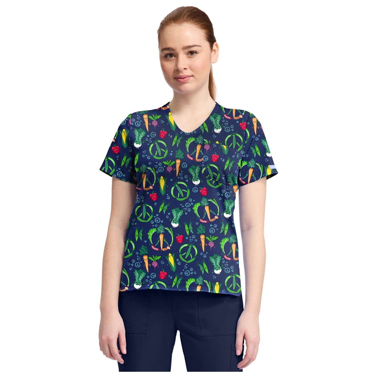 CK857 High-Low V-Neck Print Top by Cherokee - Growing Love