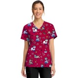 CK856 V-Neck 2 Pocket Print Top by Cherokee - Cowgirl Kitty