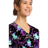 CK856 V-Neck 2 Pocket Print Top by Cherokee - Hocus Croakus