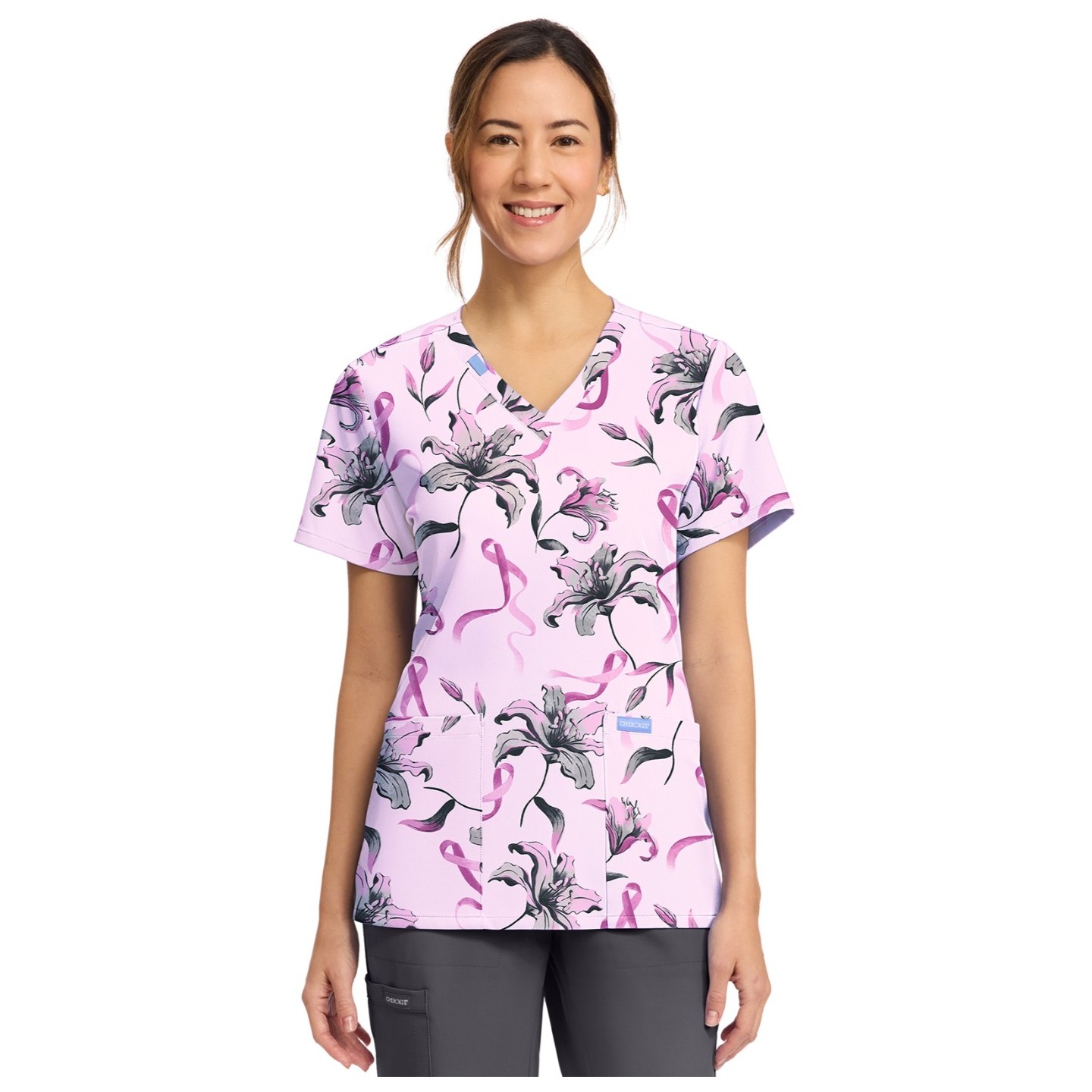 CK856 V-Neck 2 Pocket Print Top by Cherokee - Loving Lillies