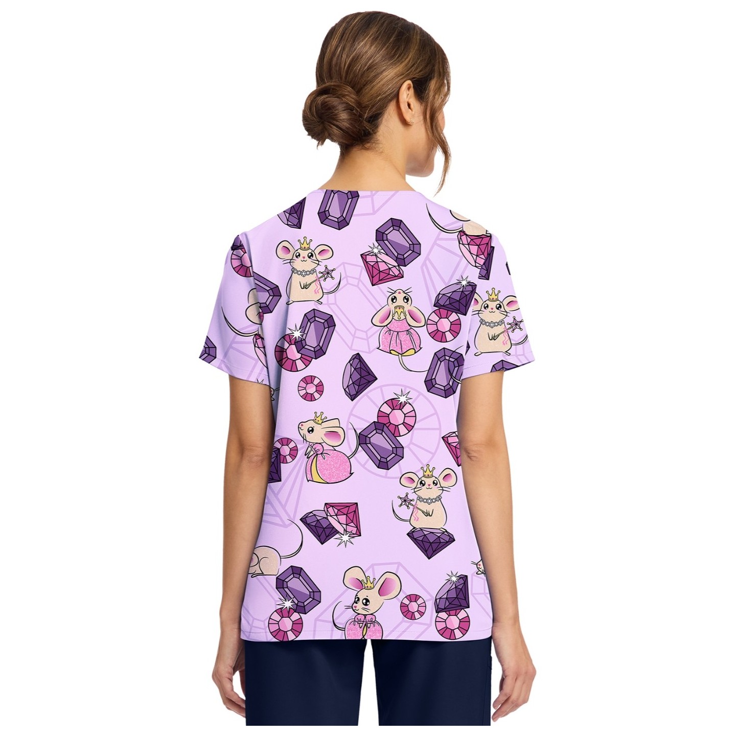 CK856 V-Neck 2 Pocket Print Top by Cherokee - Princess Mouse