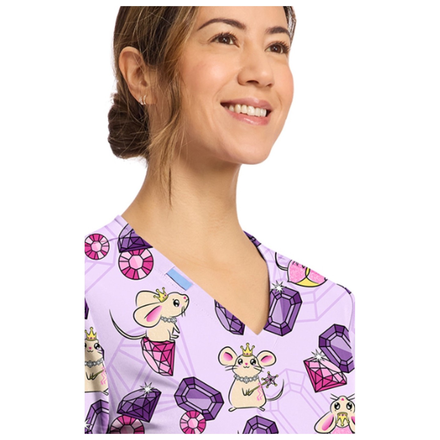 CK856 V-Neck 2 Pocket Print Top by Cherokee - Princess Mouse