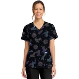 CK856 V-Neck 2 Pocket Print Top by Cherokee - Roller Disco