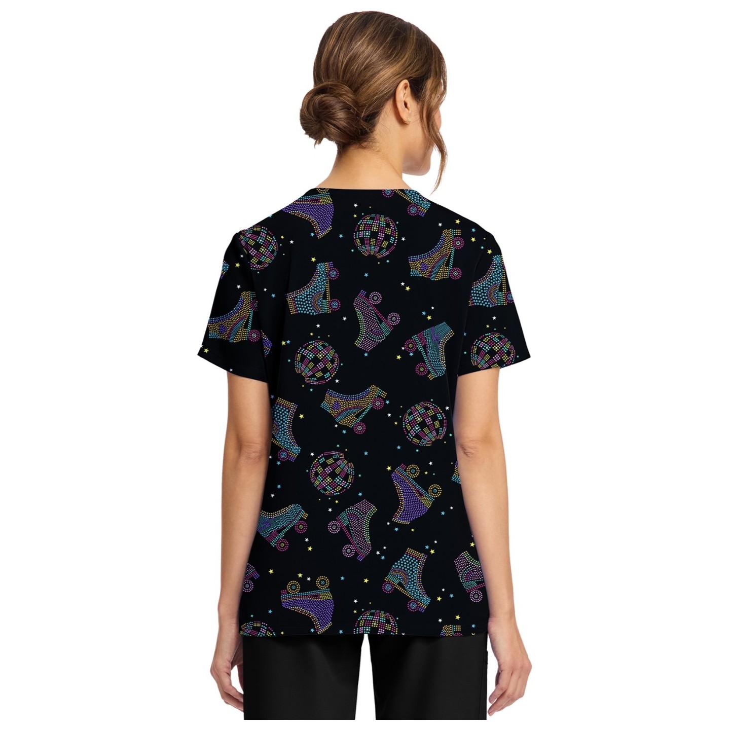 CK856 V-Neck 2 Pocket Print Top by Cherokee - Roller Disco
