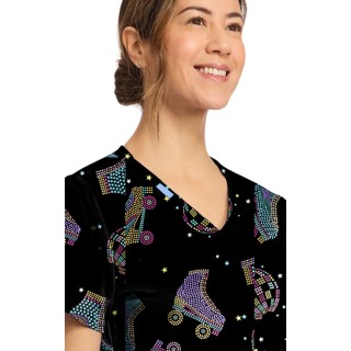 CK856 V-Neck 2 Pocket Print Top by Cherokee - Roller Disco