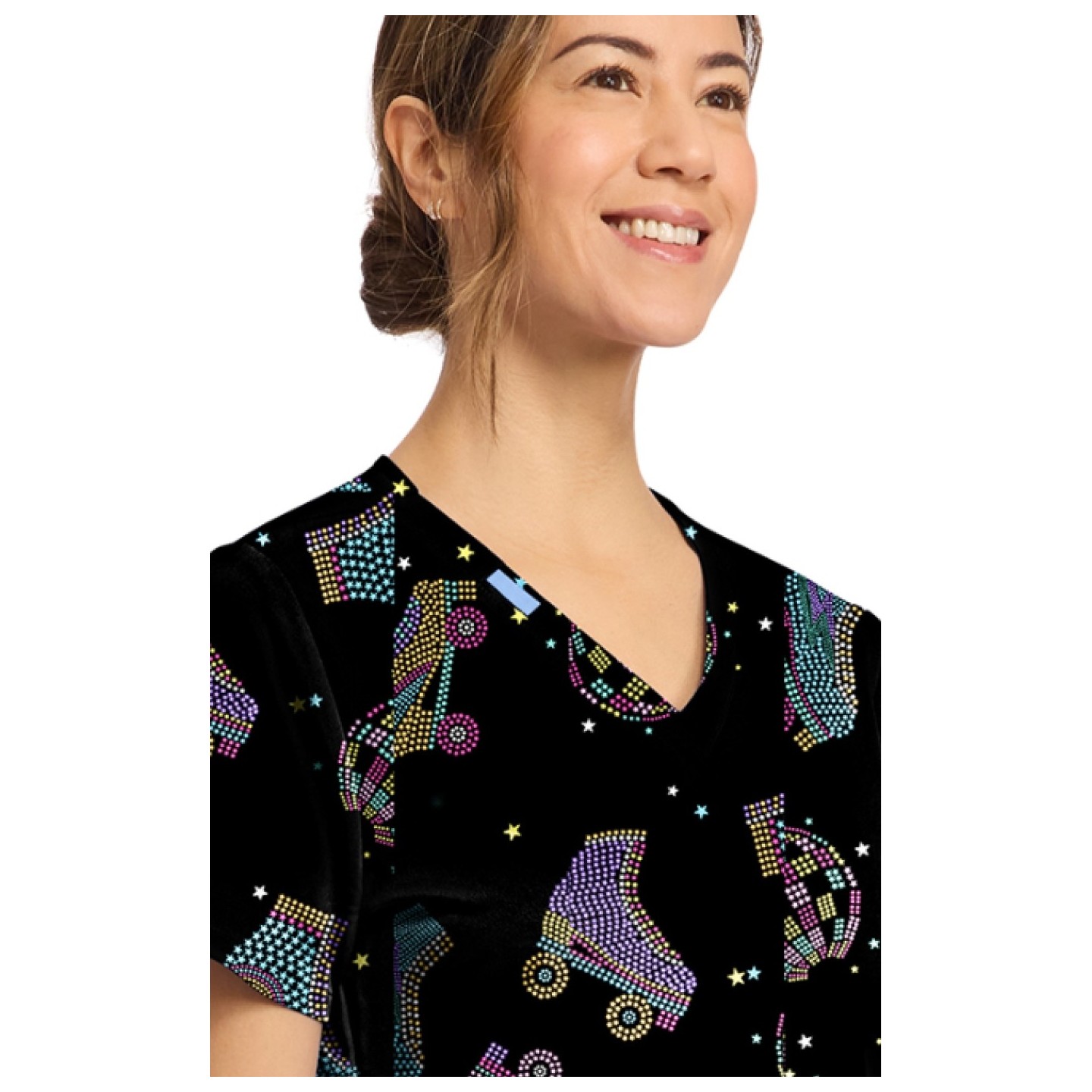 CK856 V-Neck 2 Pocket Print Top by Cherokee - Roller Disco