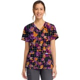 CK856 V-Neck 2 Pocket Print Top by Cherokee - Velvet Floral