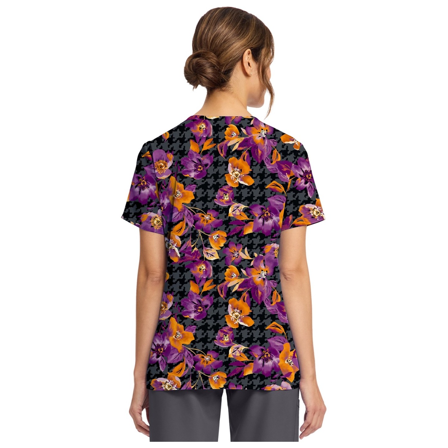 CK856 V-Neck 2 Pocket Print Top by Cherokee - Velvet Floral