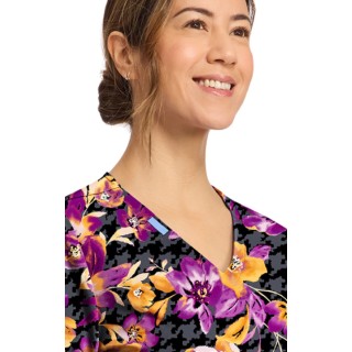 CK856 V-Neck 2 Pocket Print Top by Cherokee - Velvet Floral
