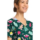 CK856 V-Neck 2 Pocket Print Top by Cherokee - Waiting for Santa