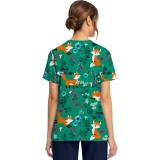 CK856 V-Neck 2 Pocket Print Top by Cherokee - Wild Fox