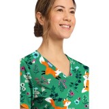 CK856 V-Neck 2 Pocket Print Top by Cherokee - Wild Fox
