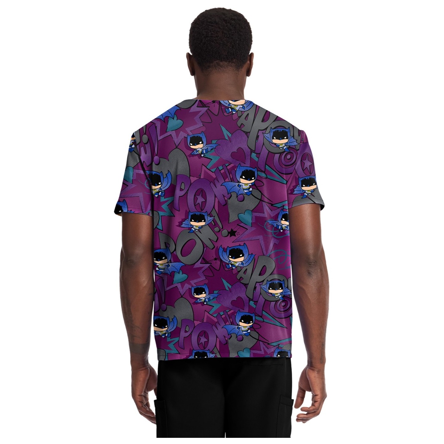 TF788 Tooniforms Men's Print 2 Pocket V-Neck Top by Cherokee Uniforms - Comic Hero