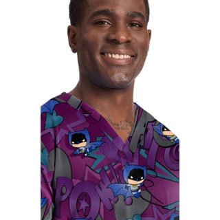 TF788 Tooniforms Men's Print 2 Pocket V-Neck Top by Cherokee Uniforms - Comic Hero