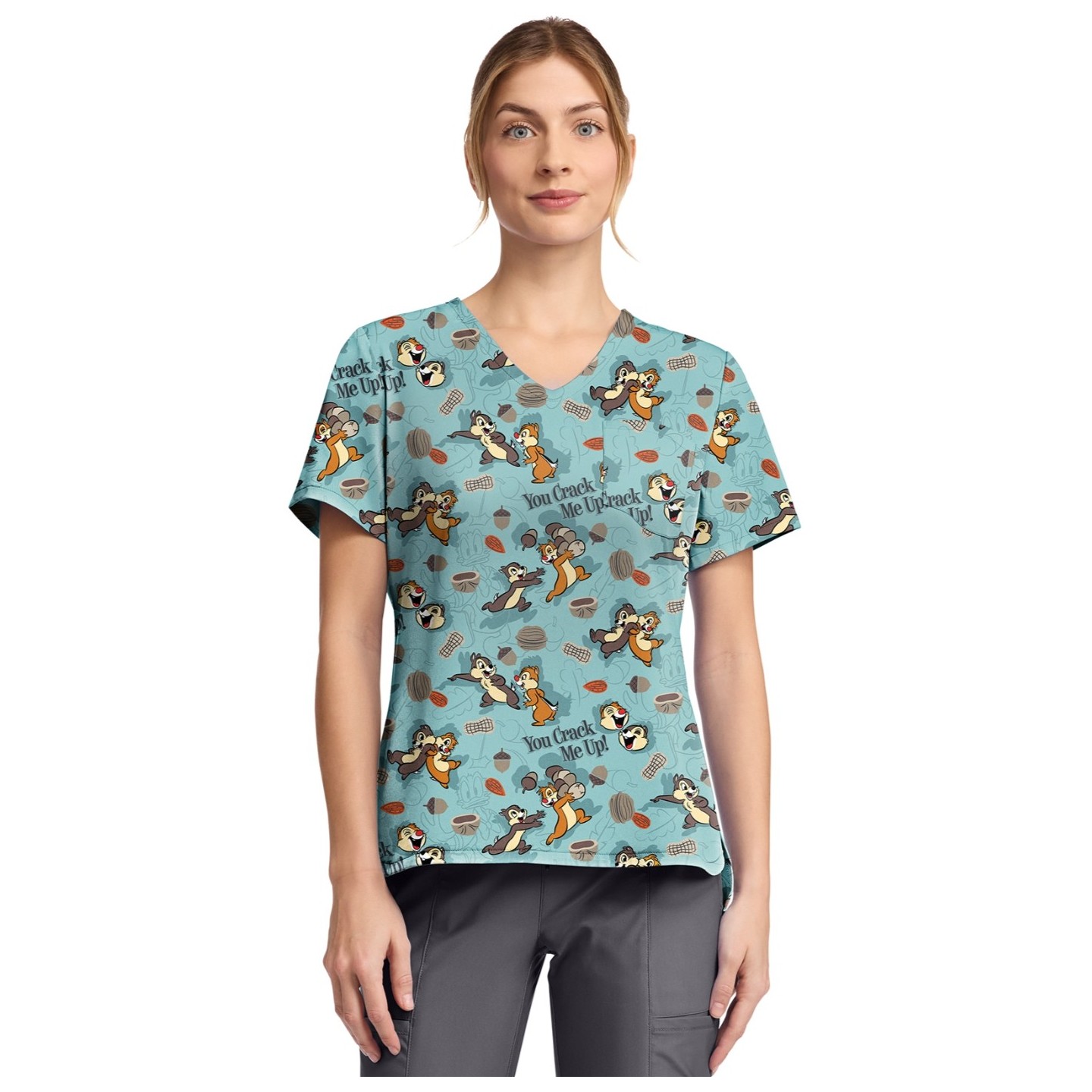 TF797 Tooniforms Tuckable Print Top with Chest Pocket by Cherokee - Crack Me Up