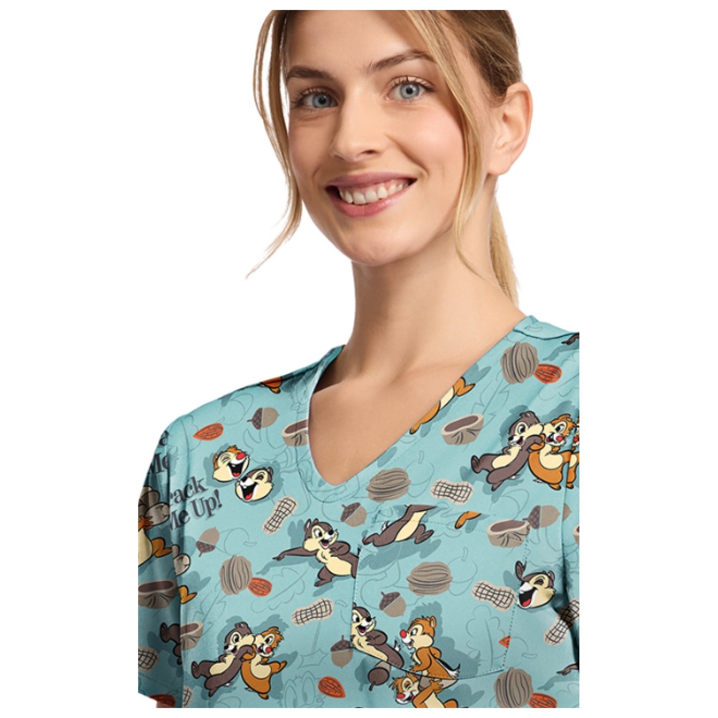 TF797 Tooniforms Tuckable Print Top with Chest Pocket by Cherokee - Crack Me Up