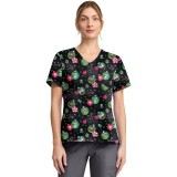 TF797 Tooniforms Tuckable Print Top with Chest Pocket by Cherokee - Baubles and Bulbs
